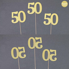 50Th Anniversary Decorations NO 50, 10 Pack Double-Sided Gold Glitter 50Th Birth