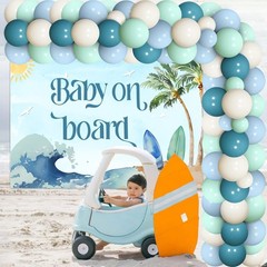 Surf Baby Shower Decorations, Blue White Green Balloon Garland Kit with Baby …