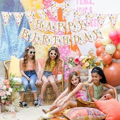 Flower Birthday Decorations,Floral Birthday Banners,with Flower Bouquet Garla…