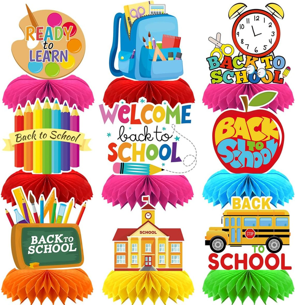 Back to School Table Decorations 9 PCS, Back to School Honeycomb Centerpiece Tab