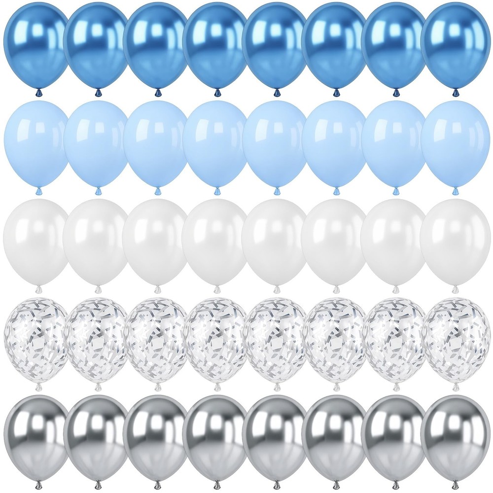 Metallic Blue and Silver Balloons, 60 Pcs, 12 Inch Baby Shower Wedding Decor