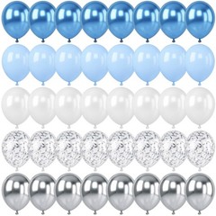 Metallic Blue and Silver Balloons, 60 Pcs, 12 Inch Baby Shower Wedding Decor