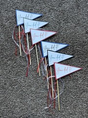 Graduation Centerpiece Pennant Flags (21) Red, Blue, Black, & White