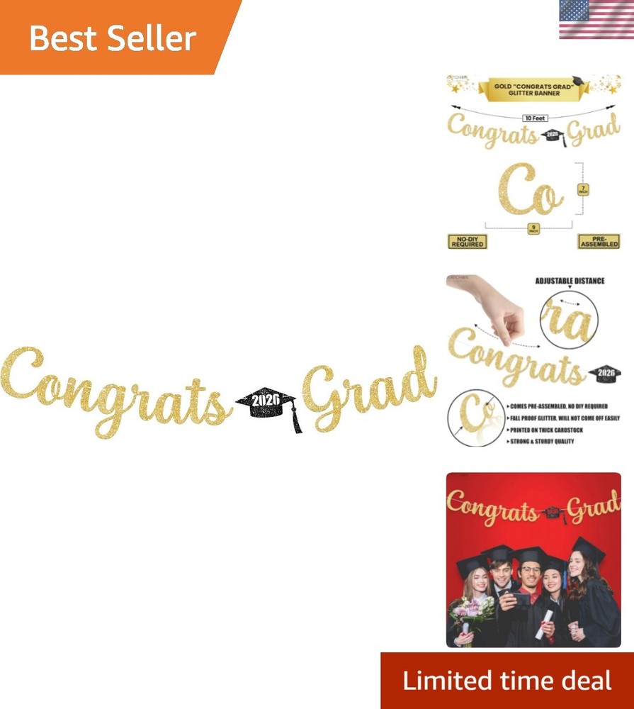 Stunning 10ft Gold Congrats Grad Banner | Perfect for 2026 Graduation Parties