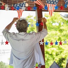 Festive 24PC Patriotic Star Decorations in Red, Silver & Blue – Pre-Hung Design