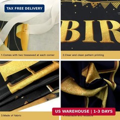 Large Happy 40th Birthday Decoration Banner, Black and Gold Happy 40th Birthday