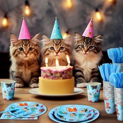 350 Pcs Cat Birthday Party Dinnerware Supplies, Blue Cute Kitten Tableware Se…