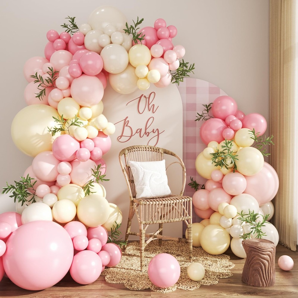 Pink and Yellow Balloon Arch Kit Pastel Pink Light Pink Yellow Sand White Bal…