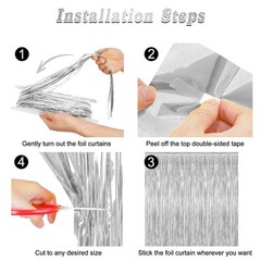 4 Pack Metallic Silver Party Decorations, Tinsel Backdrop & Photo Booth Props, 2