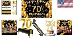 70th Birthday Decorations Set Party Banner Balloons Sash Cake Topper Candles