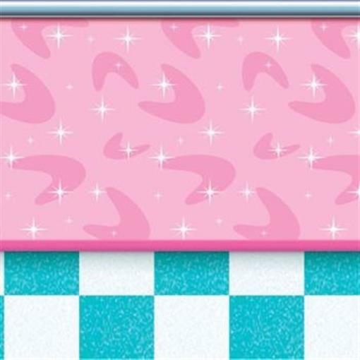 50’s Soda Shop Backdrop 4′ x 30′ Plastic 1950’s Party Supplies Wall Decorations