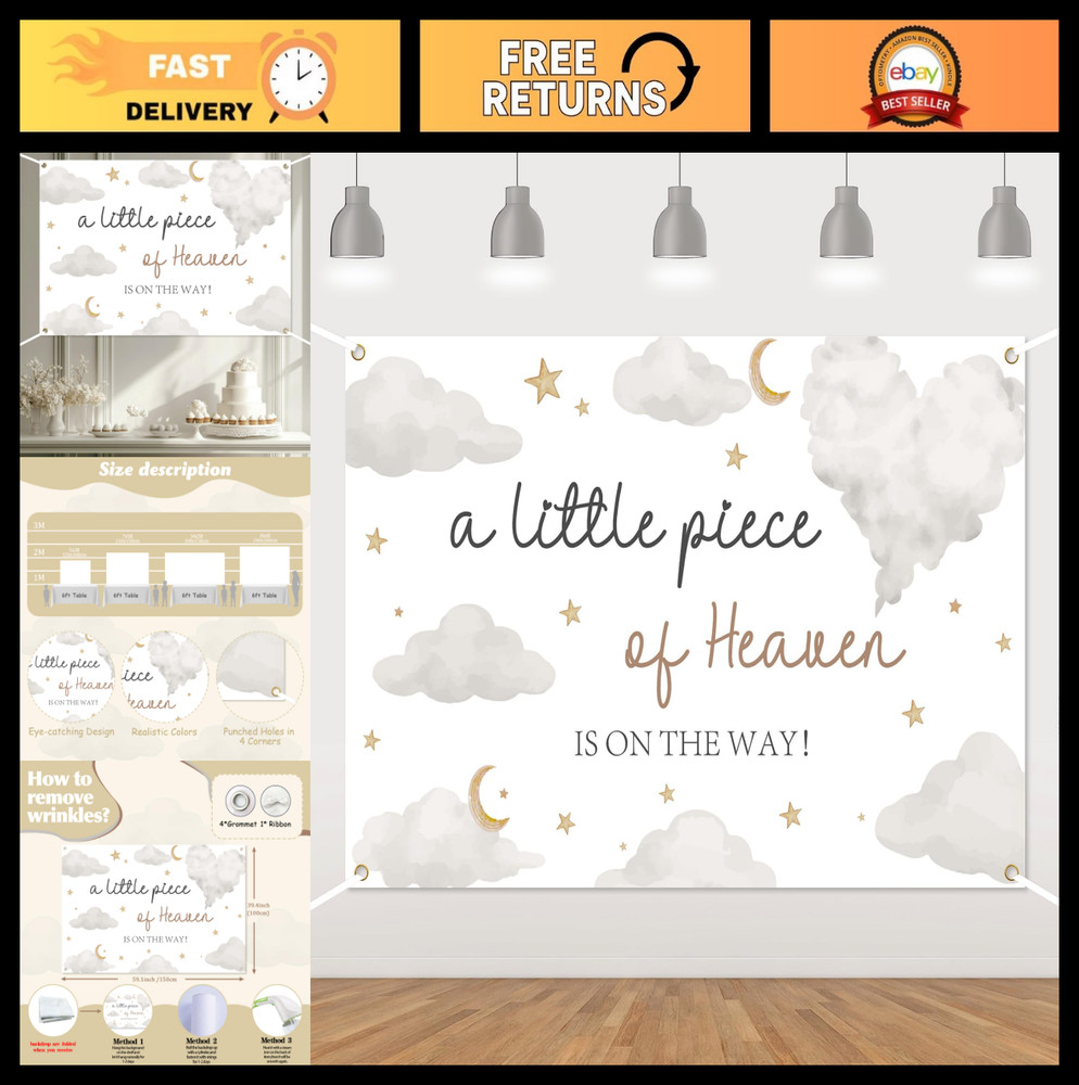 Cloud Theme Baby Shower Backdrop – A Little Piece of Heaven Decorations 5x3ft