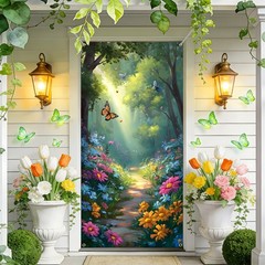 St. Patrick Day Banner 35.4″x70.8″ Fabric Spring Door Covers, Welcome Front D…