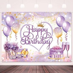 Purple Gold Happy Birthday Backdrop Banner Pink and Purple Happy Birthday Sign..
