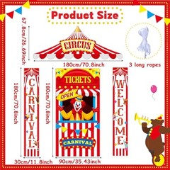 4Pcs Carnival Circus Tent Decorations Include Red and White Striped Porch
