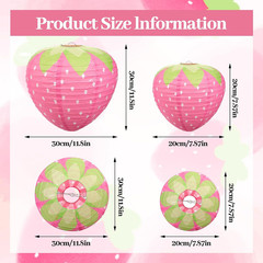Strawberry Party Decorations,3 PCS Pink Strawberry Paper Lantern, 8″ & 12″ Straw