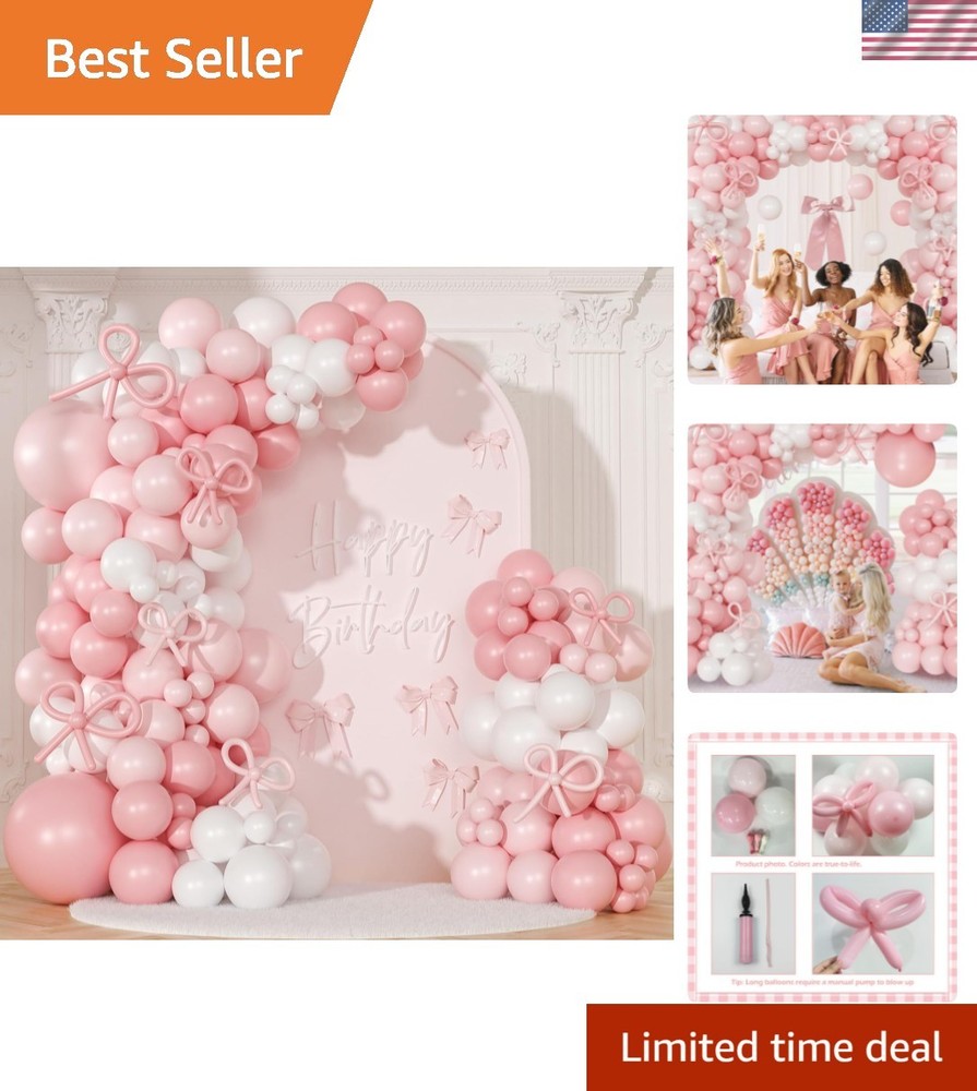 Coquette Birthday Decorations 145 Pcs Pink and White Balloon Garland Arch Kit…