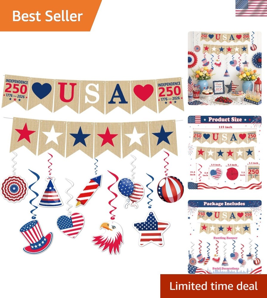 250th Anniversary Decorations: Patriotic Hanging Swirls & Banner Set for 4th …