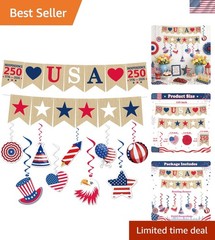 250th Anniversary Decorations: Patriotic Hanging Swirls & Banner Set for 4th …
