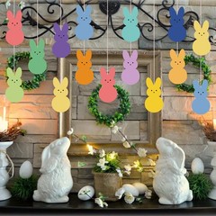 60 PCS Easter Bunny Cutouts Bulletin Board Decoration Colorful Paper Crafts