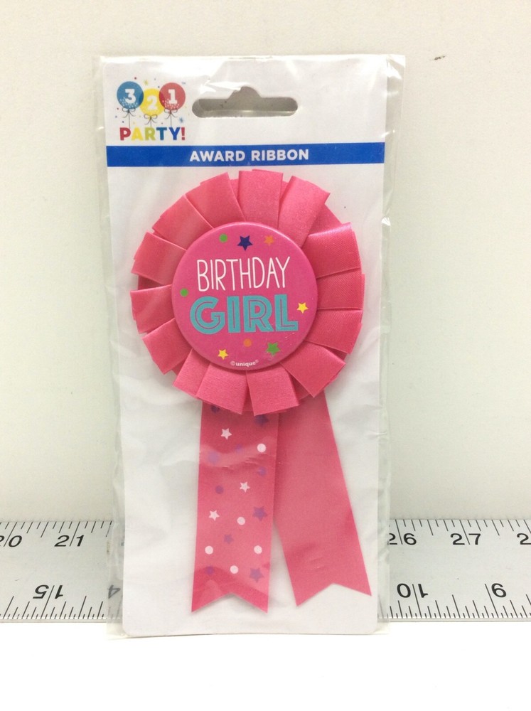 321 Party! Award Ribbon Birthday Girl Pink Badge