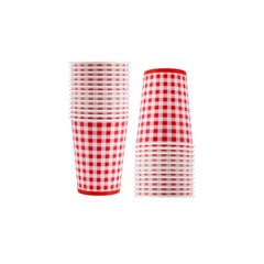 Disposable Gingham Party Supplies, 25 Pcs Plates Cups Spoons, Red