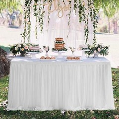 9ft White Tulle Table Skirt Tutu Tablecloth for Wedding/Birthday Party Decor