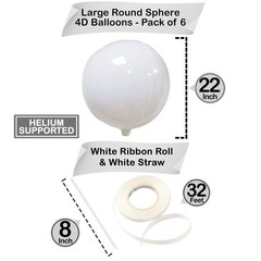 , White Mylar Balloons – 22 Inch, Pack of 6 | Round White Foil Balloons for B…