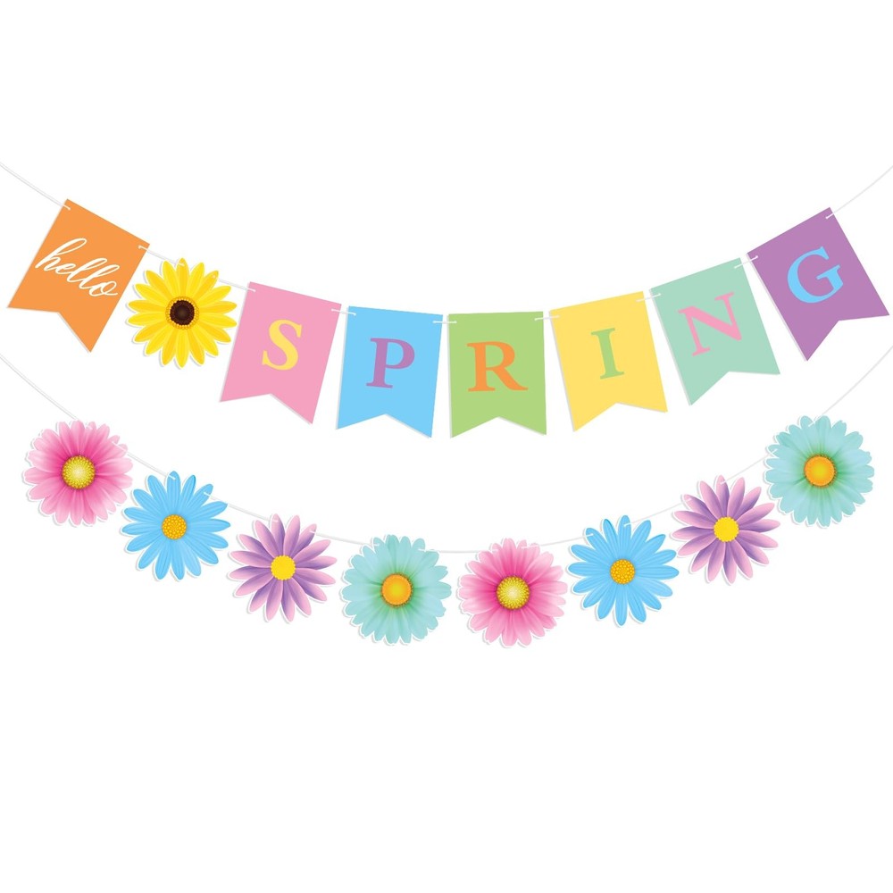 Hello Spring Banner Colorful Sun Flower Spring Party Banner Wildflower Garlan…