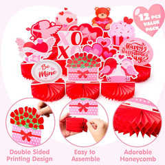 12pcs Valentine Honeycomb Table Centerpieces Heart Bear Kids Party Decorations