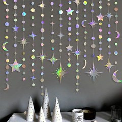 Iridescent Star Moon Circle Dot Garland Party 12 Piece Set, Multi Color