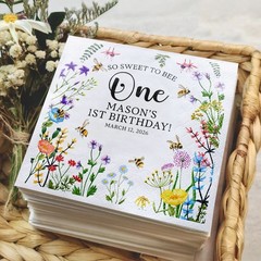 Custom Wildflower Bee One Napkins Personalized Cocktail Favors SATTNA0688