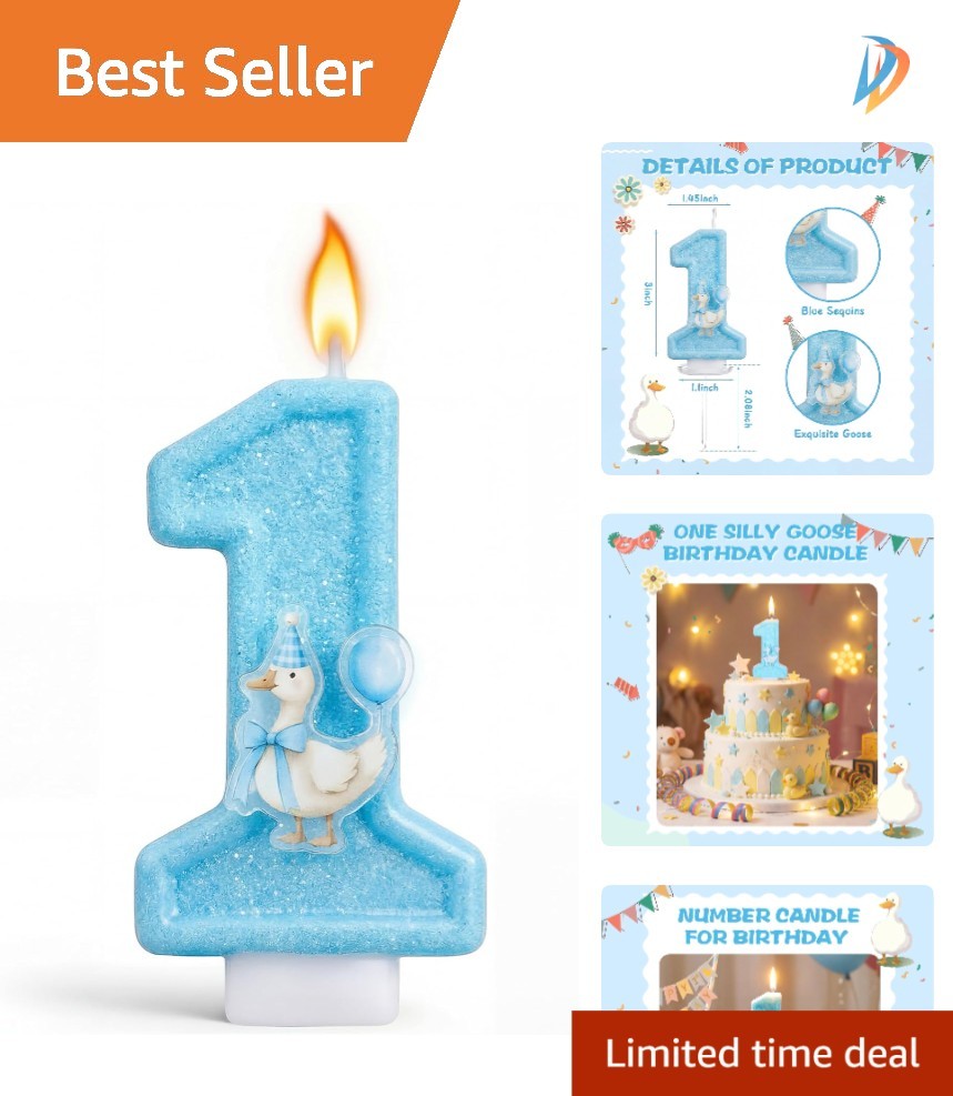 Charming Blue Goose 1st Birthday Candle – Long Burning & Cute Cake Topper