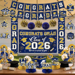 Navy Blue and Gold Graduation Decorations 2026 Set, All-In-1 Kit with Congrats G