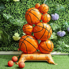 1 Pack Giant Self Standing Basketball Foil Balloons 3.5 Ft with Field Base for B