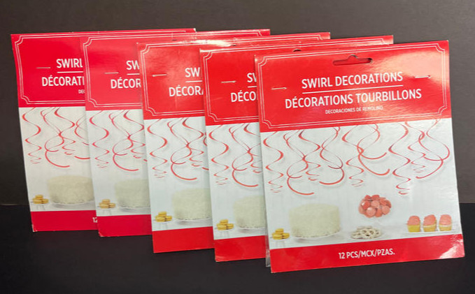 5 PACK Red Swirl Decorations 60pcs Total, 22in