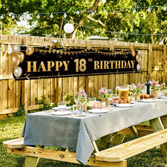 Large Happy 18Th Birthday Decoration Banner, Black and Gold Happy 18Th Birthday