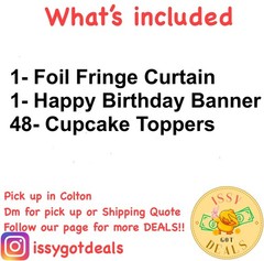 Dog Theme Birthday Party Decor Set Cupcake Toppers, Foil Fringe Curtain, Banner