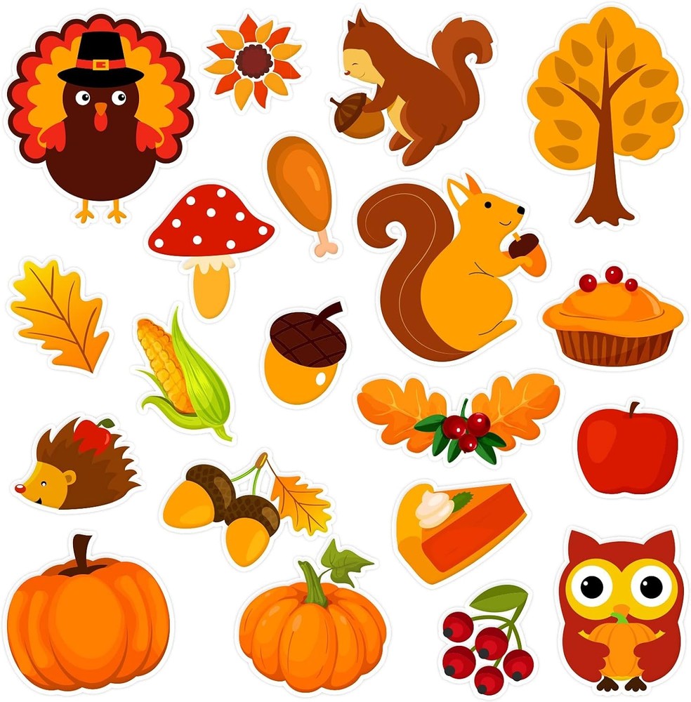 20 PCS Autumn Clings Fall Thick Gel Cling Window Decals Multicolor