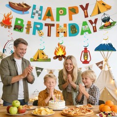 25Pcs Camping Birthday Party Decorations, Camping Party Decorations with Camp…
