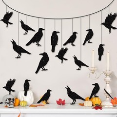 40pcs Glitter Black Crow Halloween Decorations Bird Raven Hanging