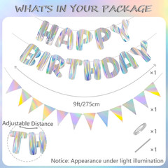 Silver Happy Birthday Decorations Kit, Iridescent Happy Birthday Banner and Penn