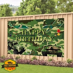 Camouflage Happy Birthday Backdrop Banner Military Party Photo Booth