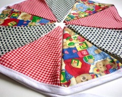Teddy Bear Print Red, Blue, Yellow, Fabric Party Banner, Cotton, 5 ft long
