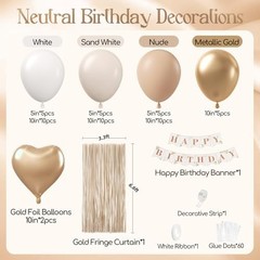 Boho Birthday Decorations with Sand White Nude Metallic Gold Foil Balloons