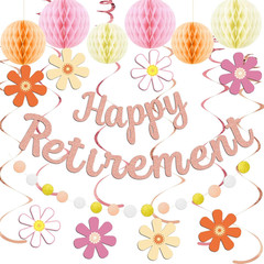 Retirement Party Decorations for Women, Rose Gold Happy Retirement Banner Female
