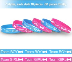 72 Pieces Gender Reveal Decorations with Silicone Wristbands and Button Pins
