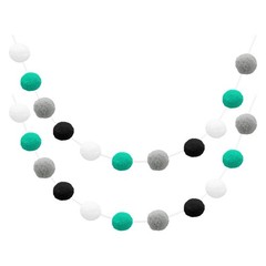 2pcs Pom Pom Garland 6.6 Ft 30 Balls for Crafts Decor(White, Green, Grey, Black)