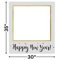 Happy New Year Photo Booth Frame Prop Gold White Black NYE Party Decor 35×30