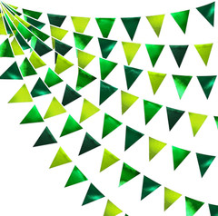 Gradient Green Party Decorations Metallic Fabric Ombre Green Triangle Pennant Ba